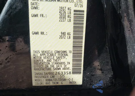 2016 Nissan Altima 2.5 Sl from USA, damaged, VIN 1N4AL3AP8GC263358